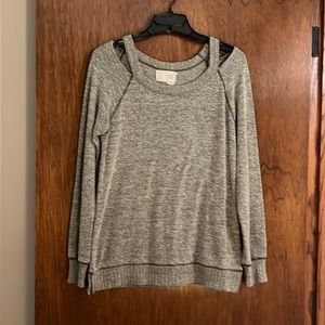 Anthropologie Heather Green Cutout Shoulder L/S Casual Top/Pullover